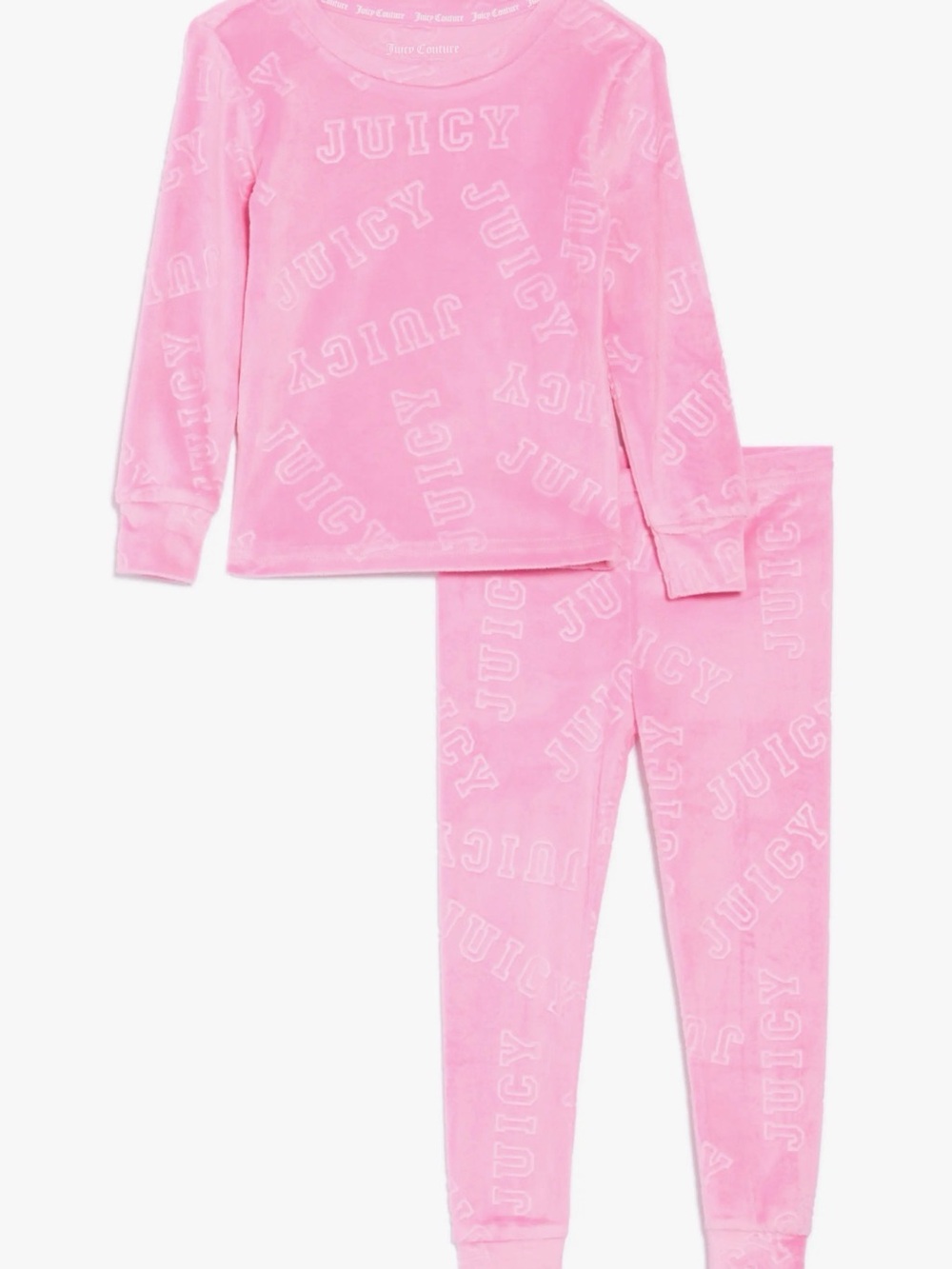 Juicy Couture Girls' Embossed Pink Logo Velour Pajama Set Size 12